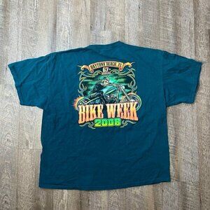 Vintage 2008 Bike Week Daytona Beach Biker Skull Grunge T Shirt Mens Size 2XL‎